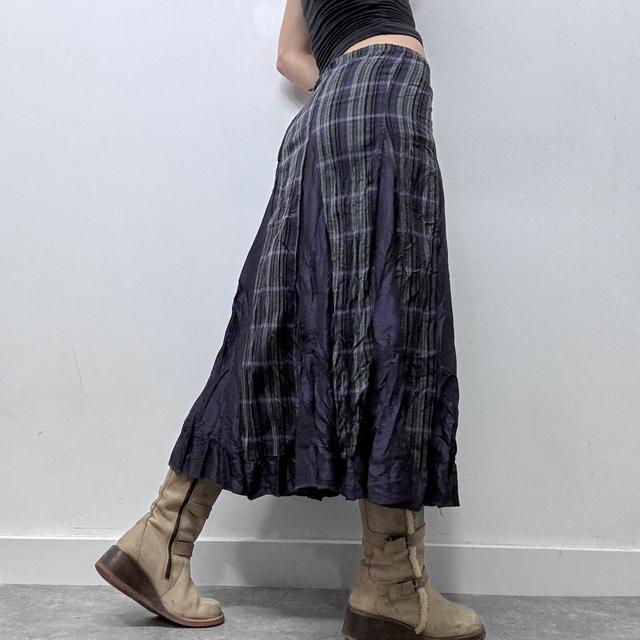Grunge checked flare maxi skirt