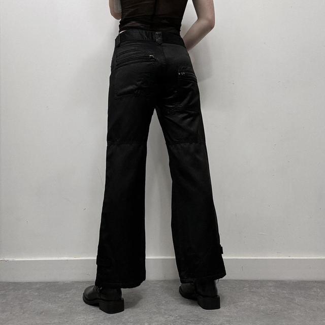 Black satin cargo pants