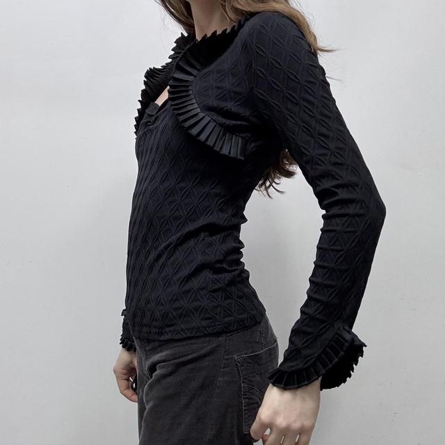 Black textured pleated flared shirt