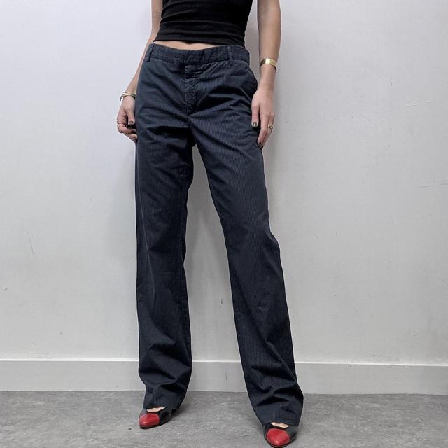 Navy pinstripe wide leg flare suit trousers