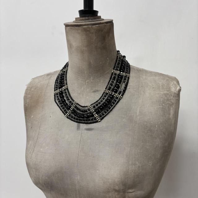 Oversized black beaded collar necklace