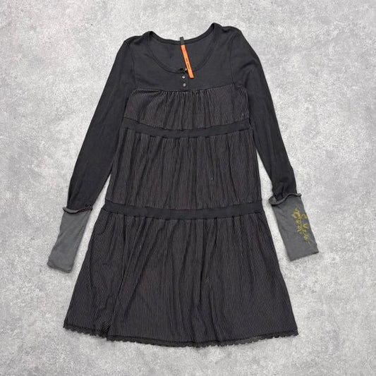 Pinstripe pleated tiered pinstripe dress