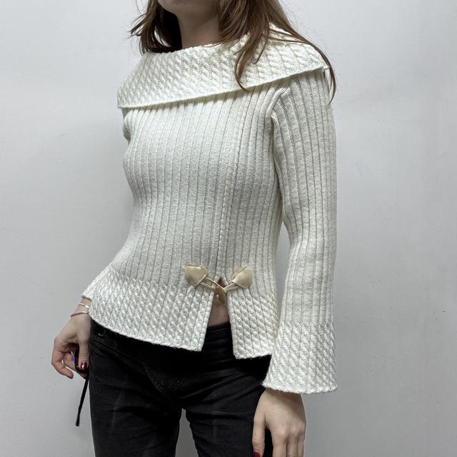 Knit ribbed cable knit wide neck jumper