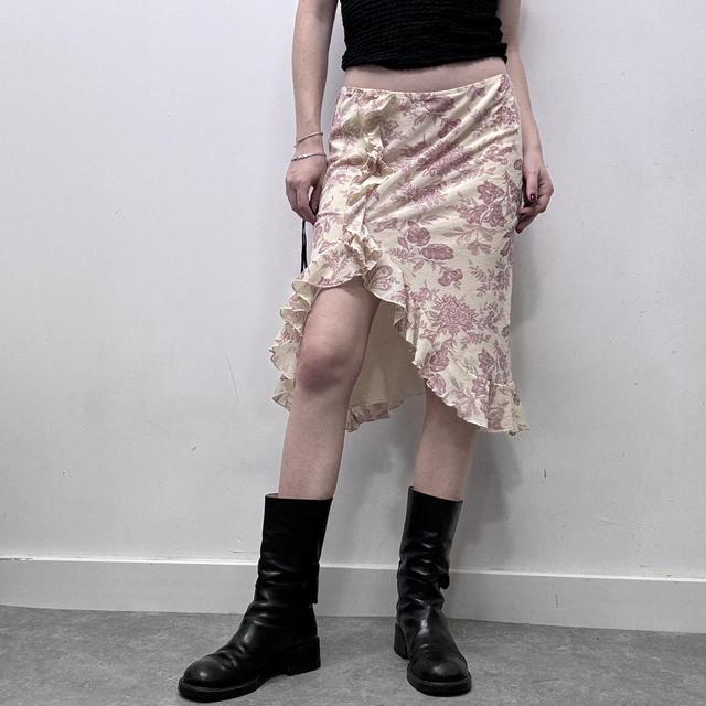 Asymmetric ruffle floral coquette skirt