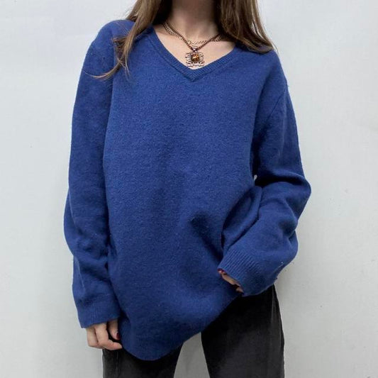 Oversized blue wool knitted jumper