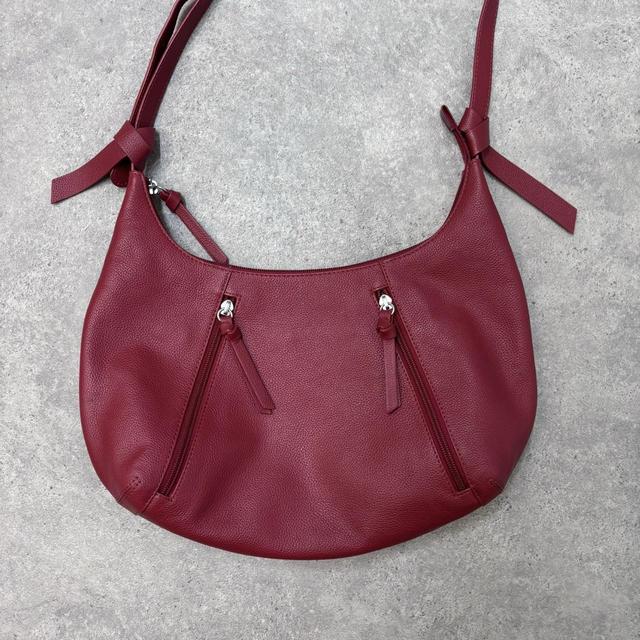 Red leather zip shoulder bag