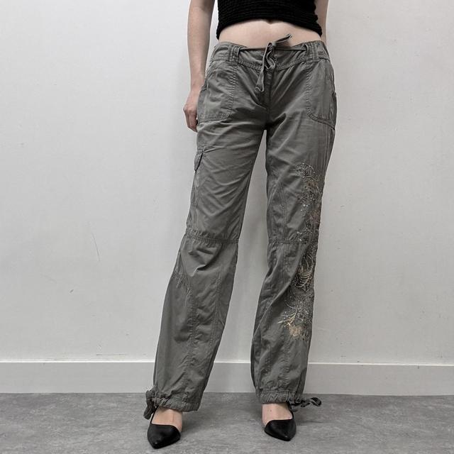 Khaki y2k emboidered cargo trousers