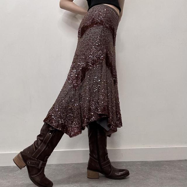 Purple beaded glitter midi skirt