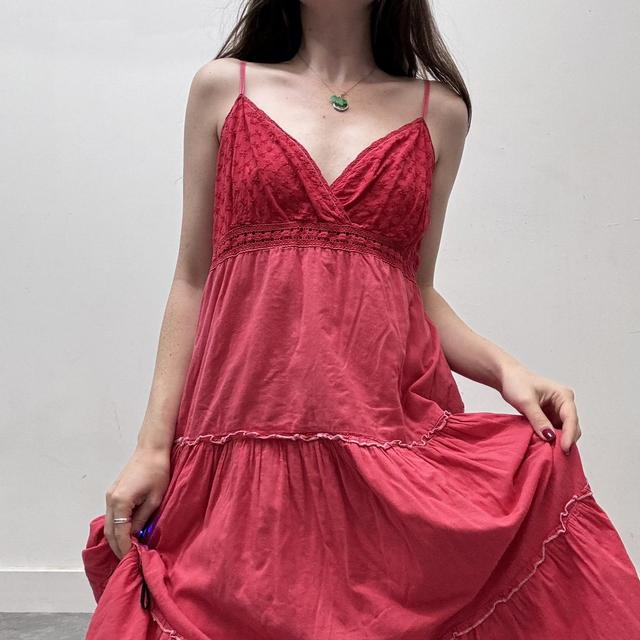Red lace tiered summer dress
