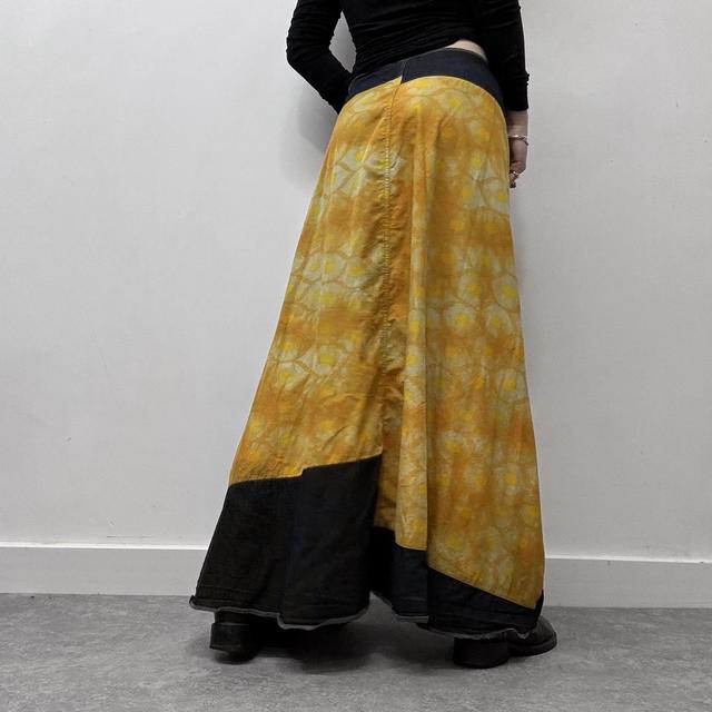 Asymmetric denim slit maxi skirt