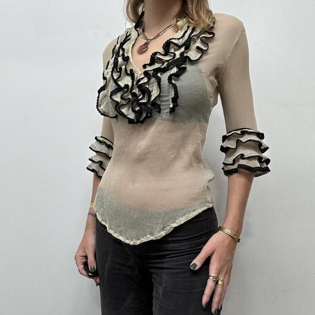 Lace silk ruffle blouse