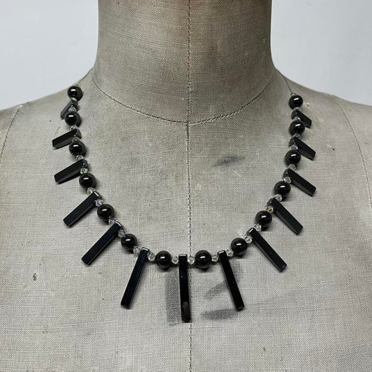 Beaded gothic hematite necklace