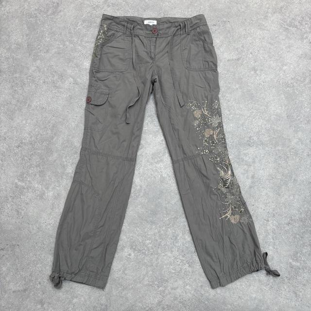 Khaki y2k emboidered cargo trousers