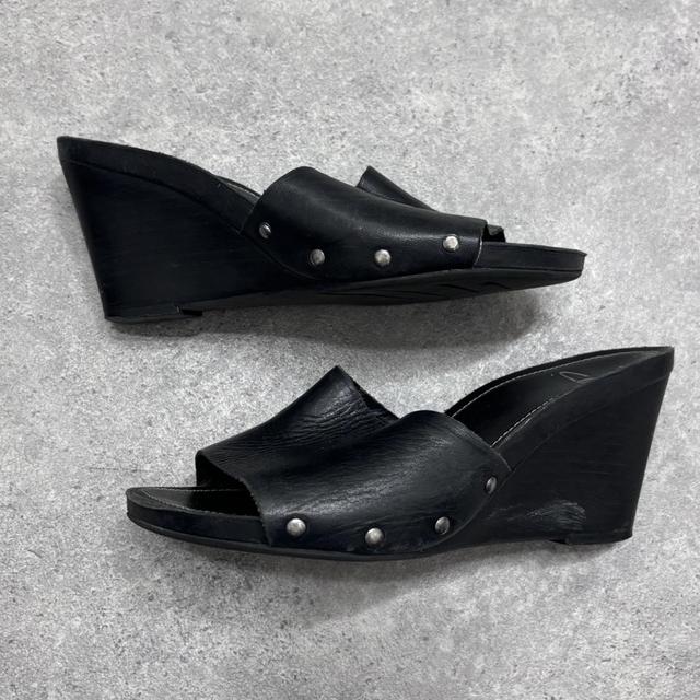 Black leather mules heels