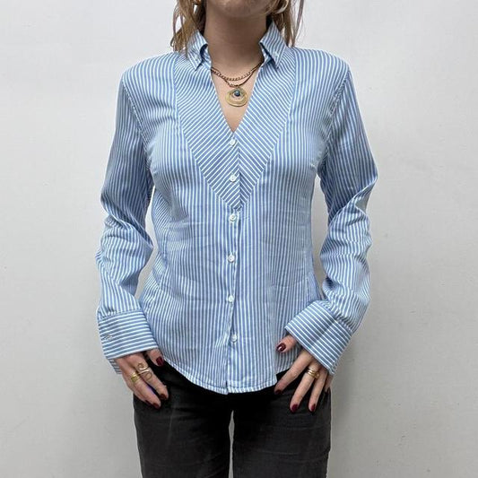 Blue pinstripe fitted officecore shirt