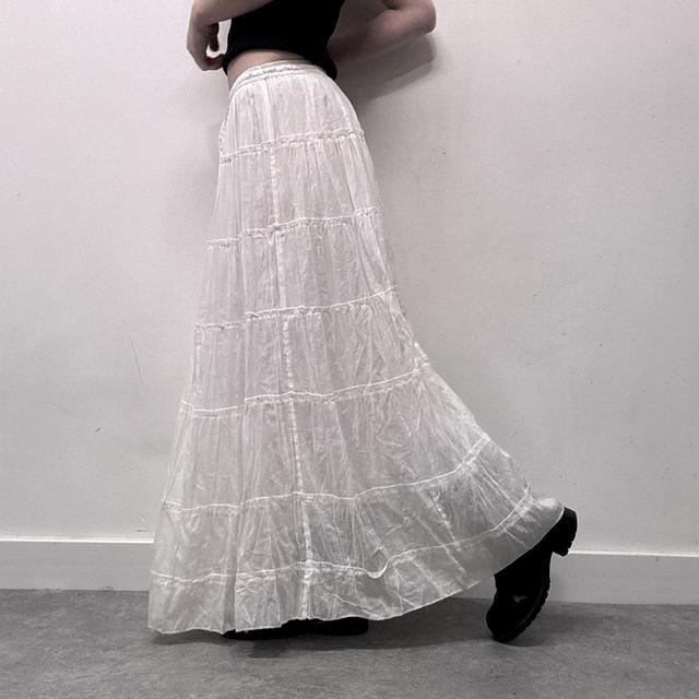 White cotton tiered maxi skirt