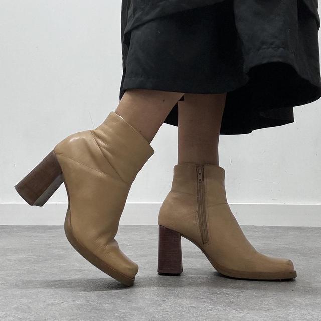 Tan leather square toe boots