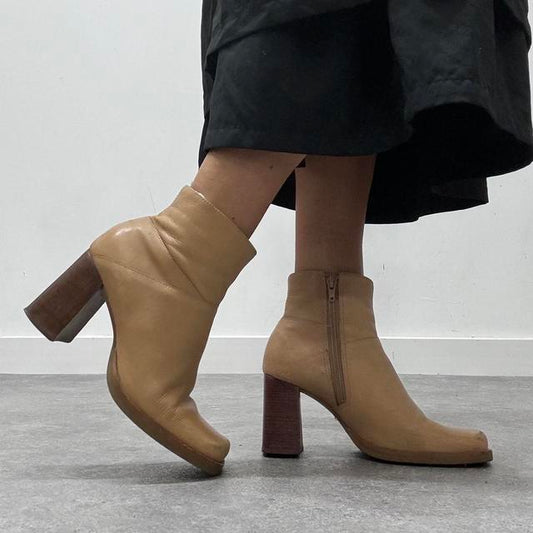 Tan leather square toe boots