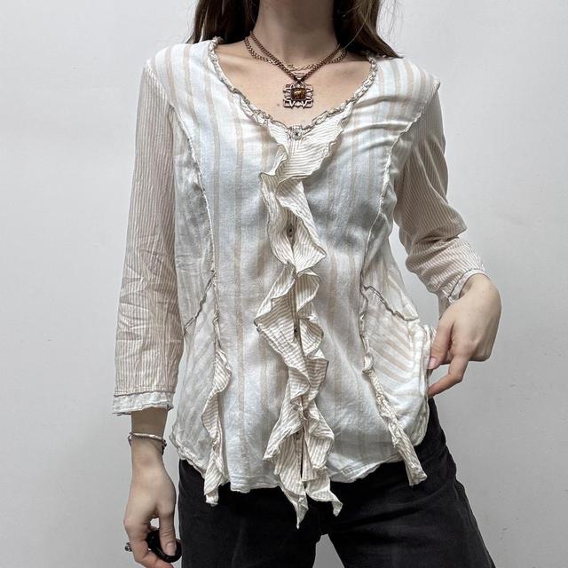 Pinstripe ruffle flared shirt