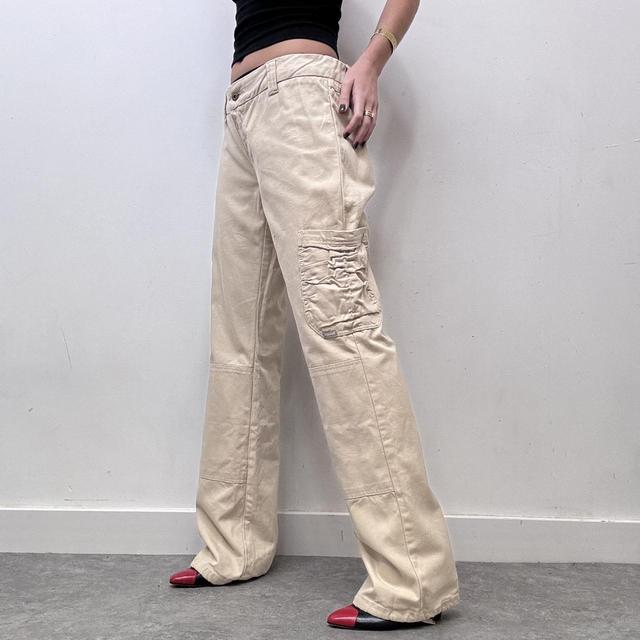 Beige flared ruched pocket jeans