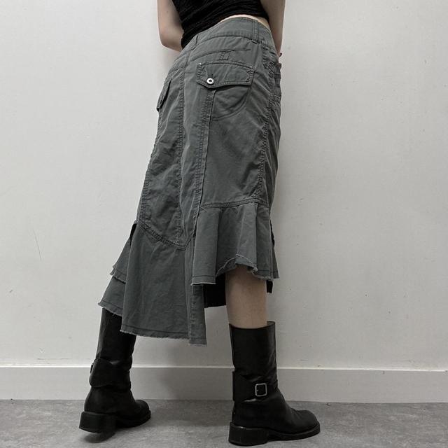 Khaki denim asymmetric ruffle skirt