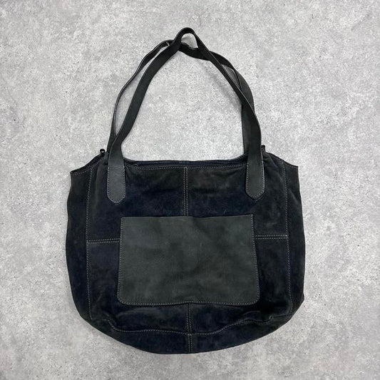 Black suede leather shoulder bag