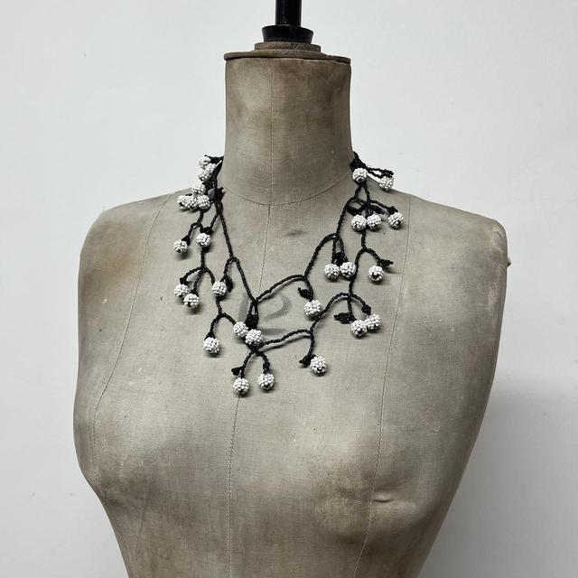 Beaded flower cherry necklace