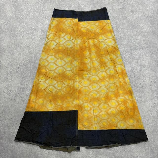 Asymmetric denim slit maxi skirt