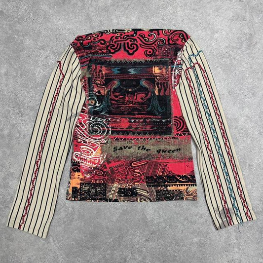 Save the queen graphic flared off the shoulder top