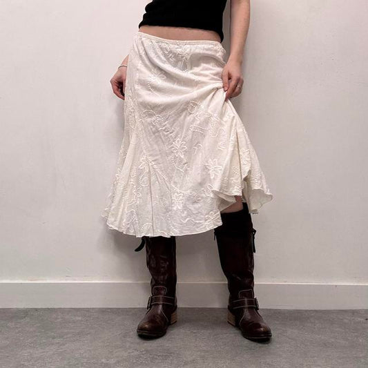 White cotton flared maxi skirt