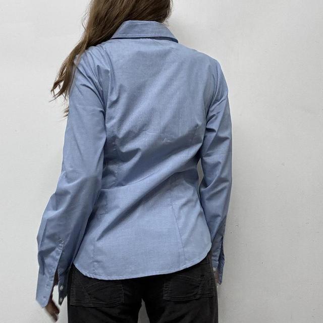 Blue pinstripe ruffle shirt