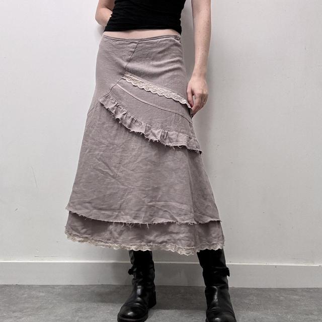 Linen distressed lace skirt
