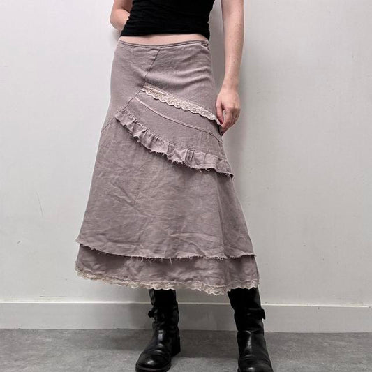 Linen distressed lace skirt