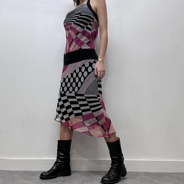 Silk graphic print patchwork dress