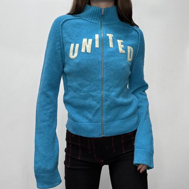 Wool zip-up spellout cardigan