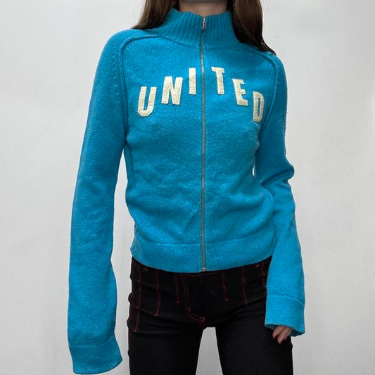 Wool zip-up spellout cardigan