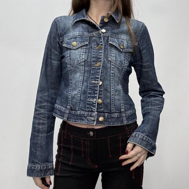 Distressed cropped denim jacket
