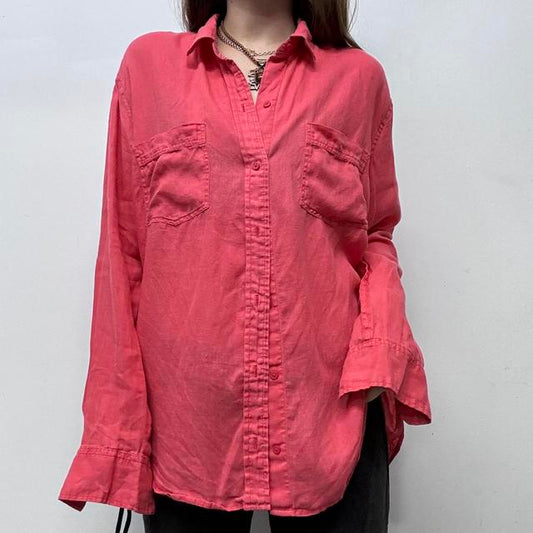Oversized slouchy pink linen shirt