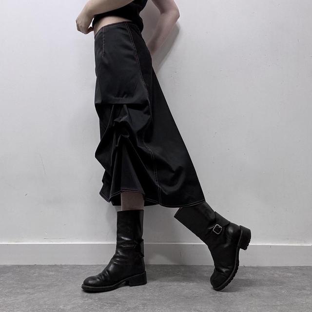 Black puff gathered structured skirt