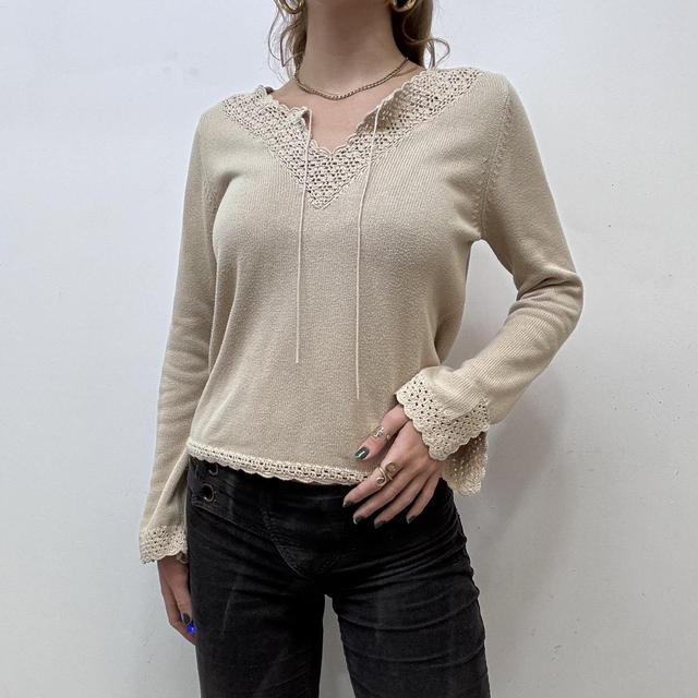 Tan lace crochet flared jumper