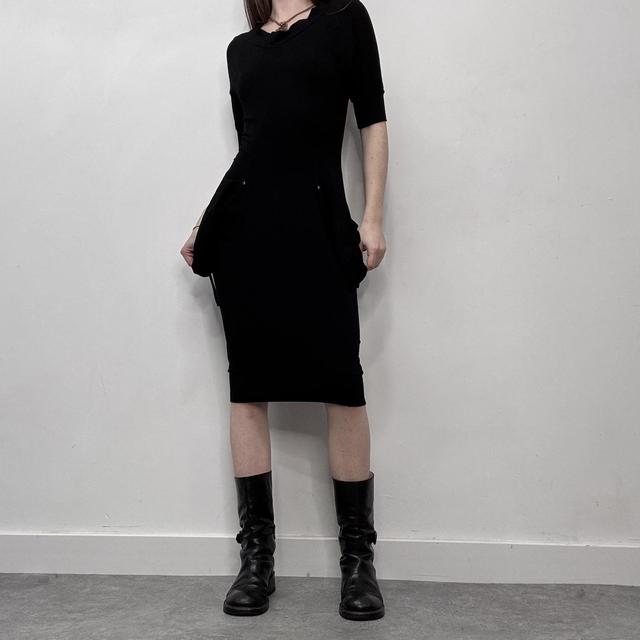Gathered puffy floaty black midi dress