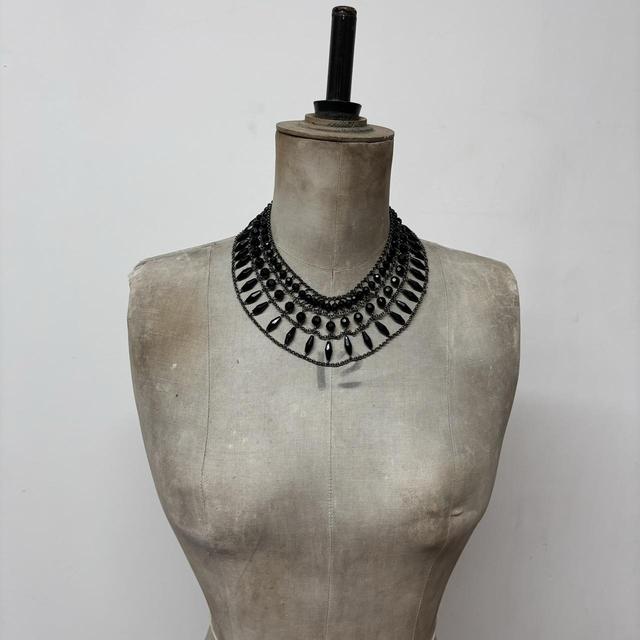 Black beaded chain collar necklace