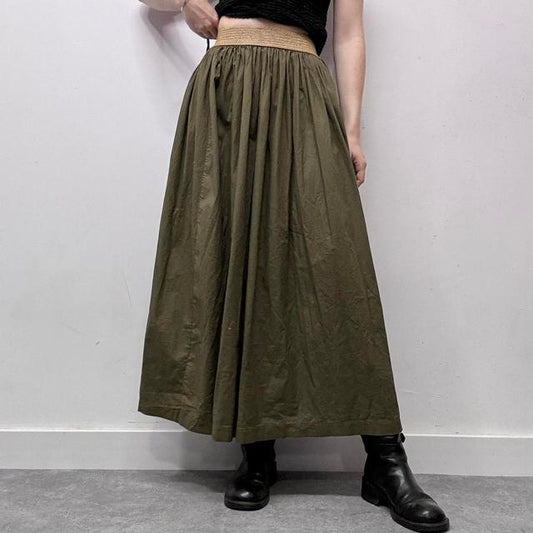 Khaki pleated maxi skirt