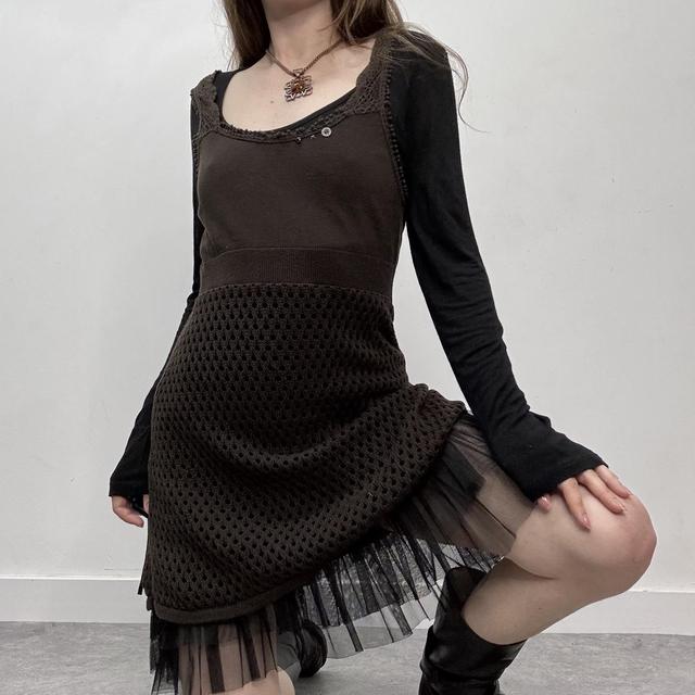 Sheer knit layered mesh mini dress
