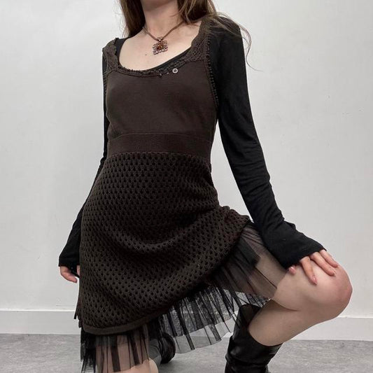 Sheer knit layered mesh mini dress