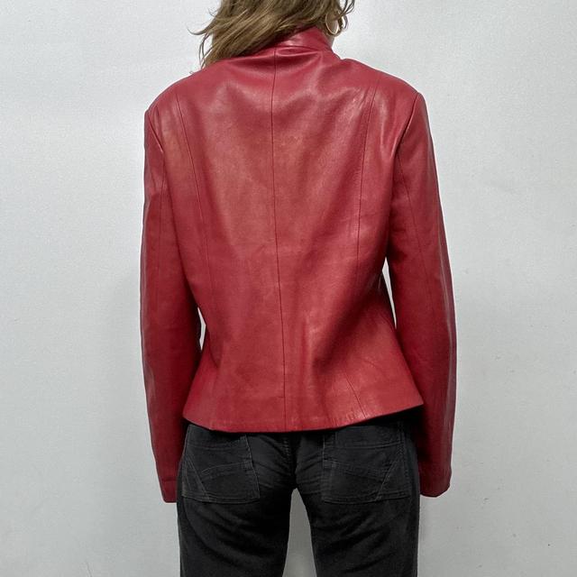 Red leather diamond studded zip jacket