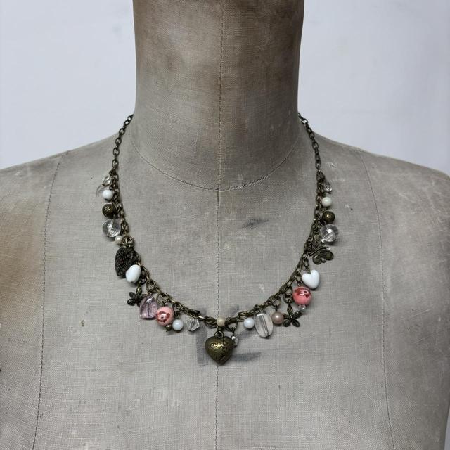 Beaded heart charm necklace