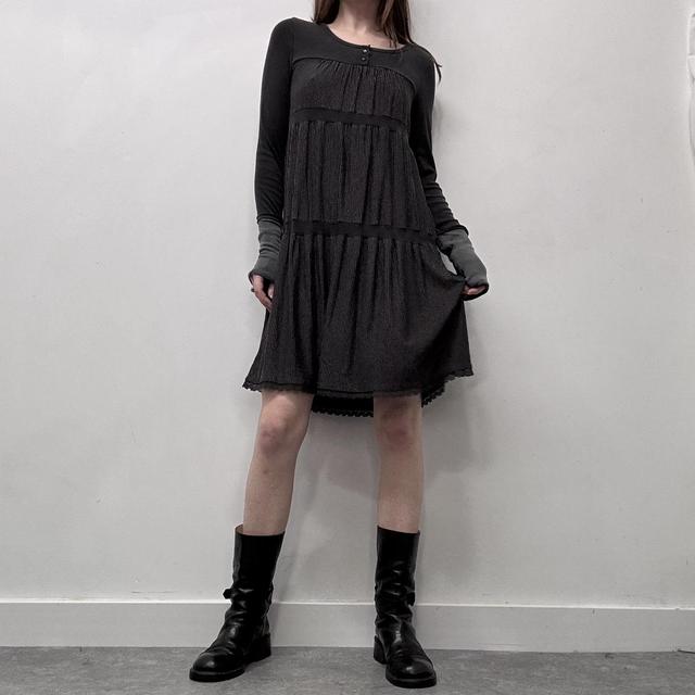 Pinstripe pleated tiered pinstripe dress