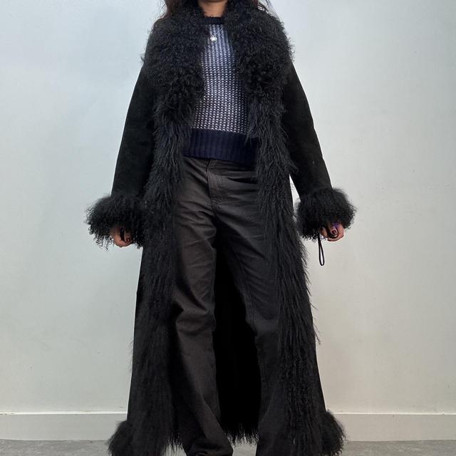 Black mongolian fur afghan coat