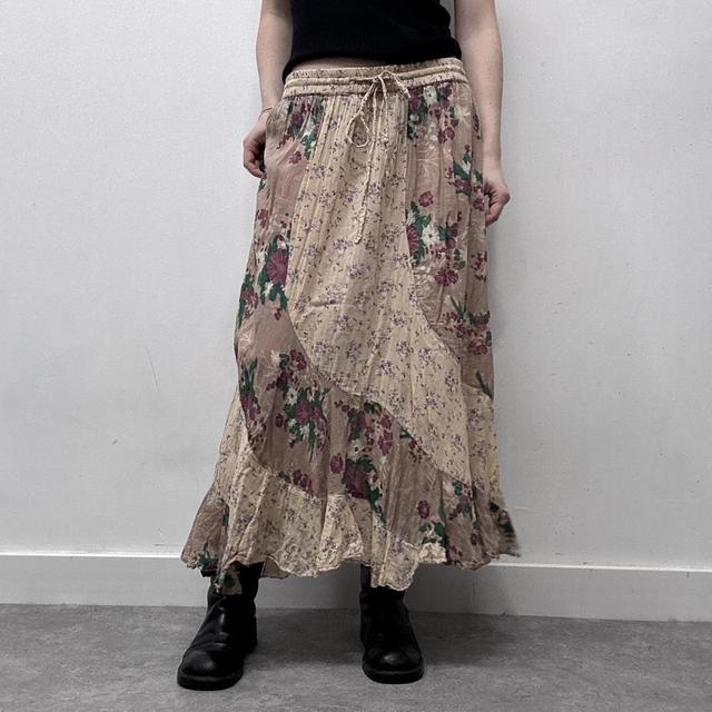 Sheer patchwork floral ruffle skirt